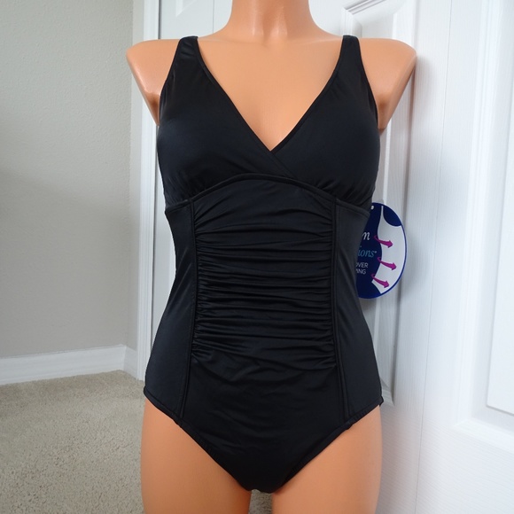 Swim Solutions Other - Swim Solutions Surplice Black NWT 1 Piece Swimsuit
